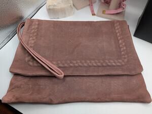 VTG Jas M.B. London Mavue Purple/Brown Leather Clutch Bag Weighted Closure RARE